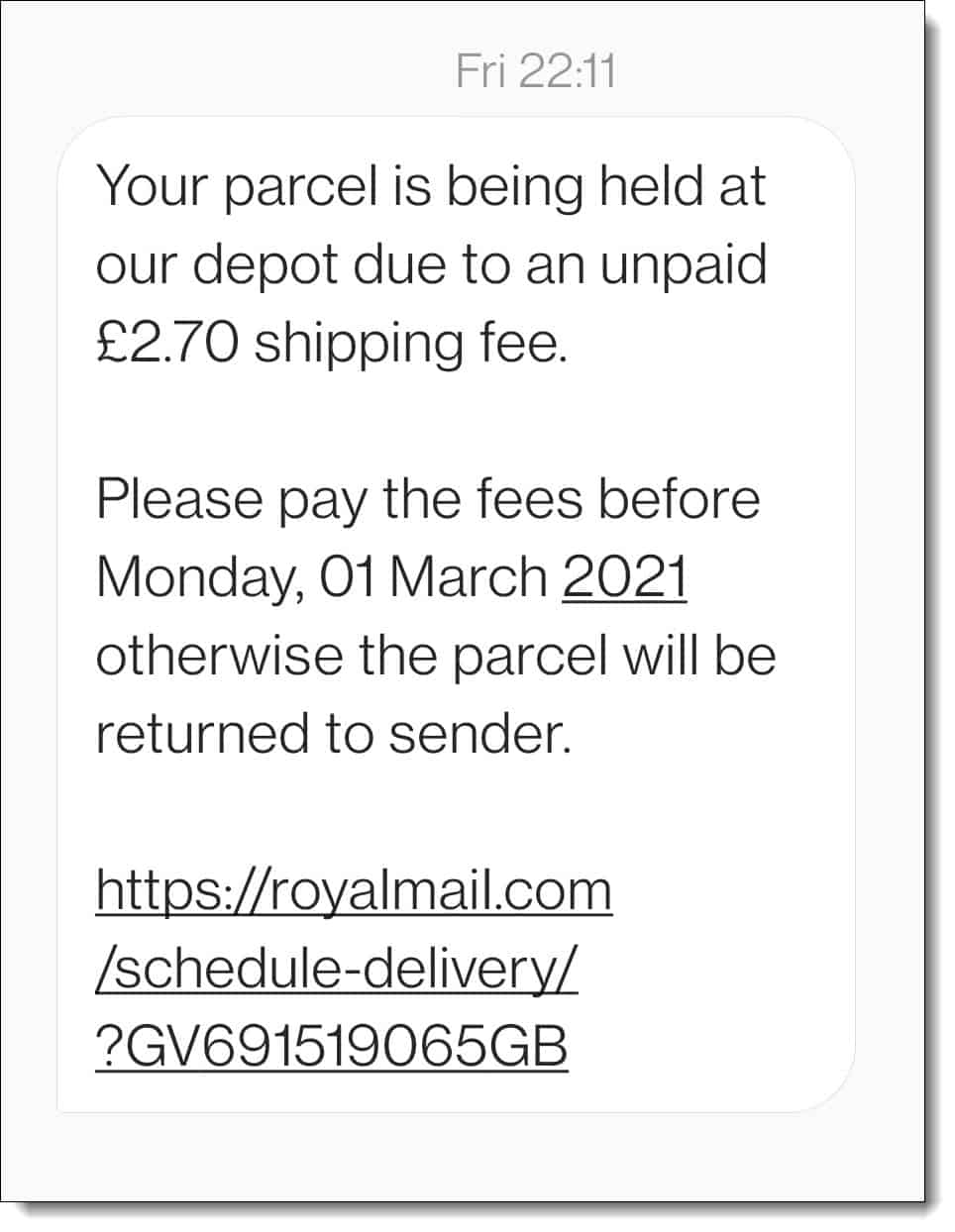 Royal Mail scam text message