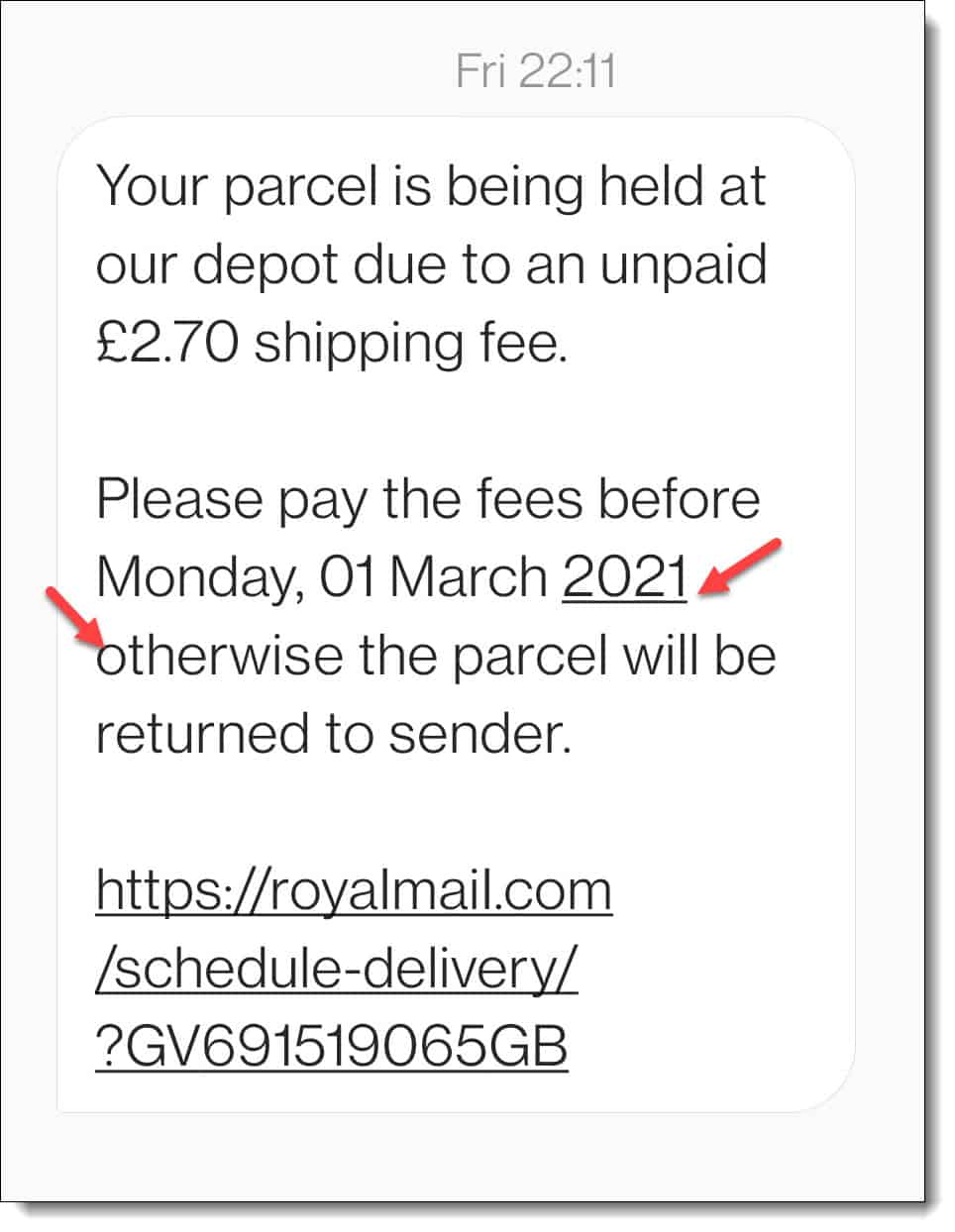 Royal Mail Scam Text 1