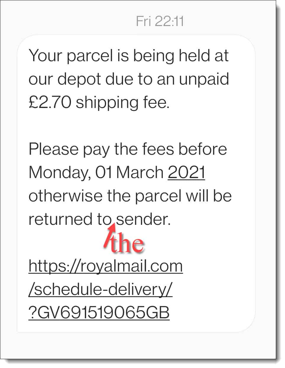 Royal Mail Scam Text 2
