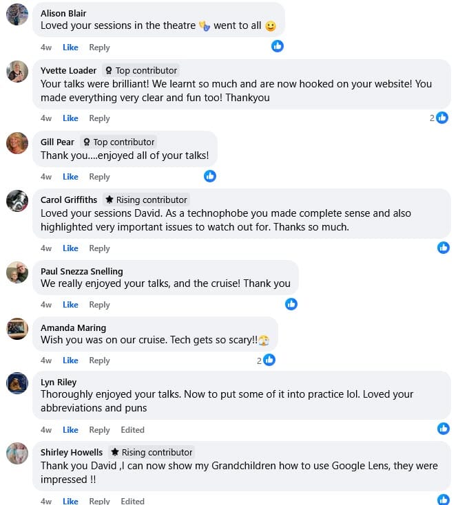 Tech it Easy Cunard Facebook comments